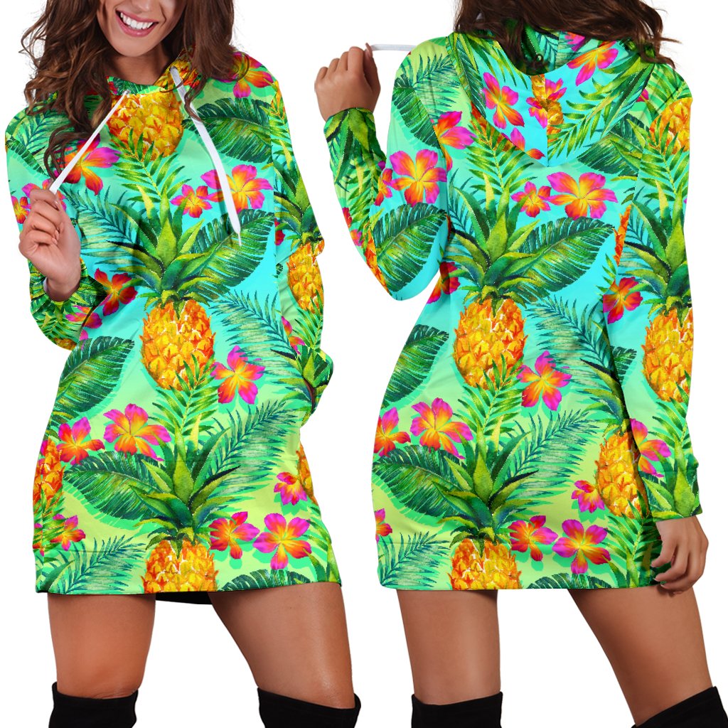 Pineapple Pattern Print Design PP010 Women Hoodie Dress