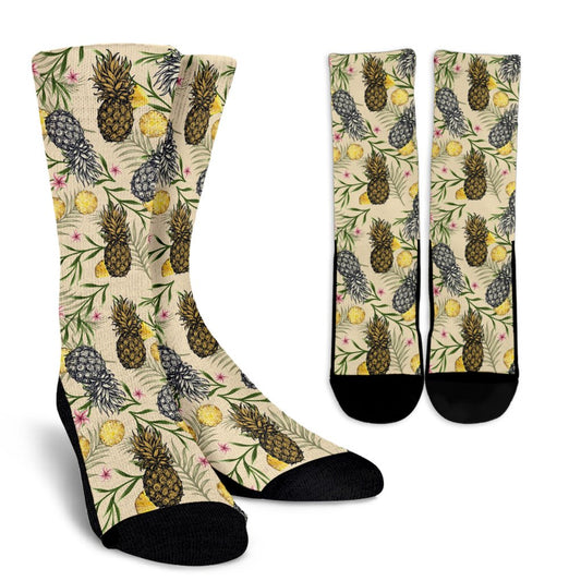 Pineapple Pattern Print Design PP012 Crew Socks-JORJUNE.COM
