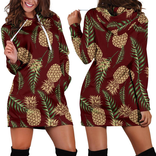 Pineapple Pattern Print Design PP013 Women Hoodie Dress