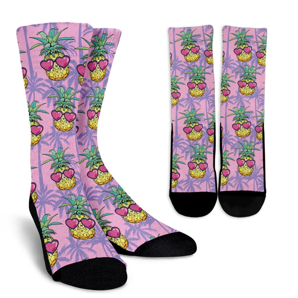 Pineapple Pattern Print Design PP06 Crew Socks-JORJUNE.COM
