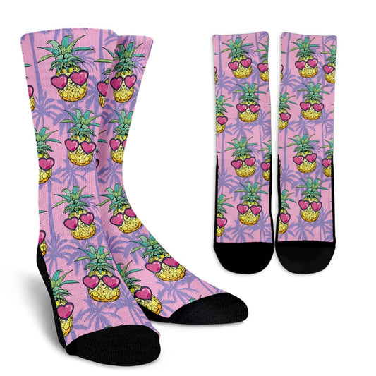 Pineapple Pattern Print Design PP06 Crew Socks-JORJUNE.COM