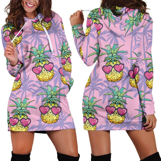 Pineapple Pattern Print Design PP06 Women Hoodie Dress