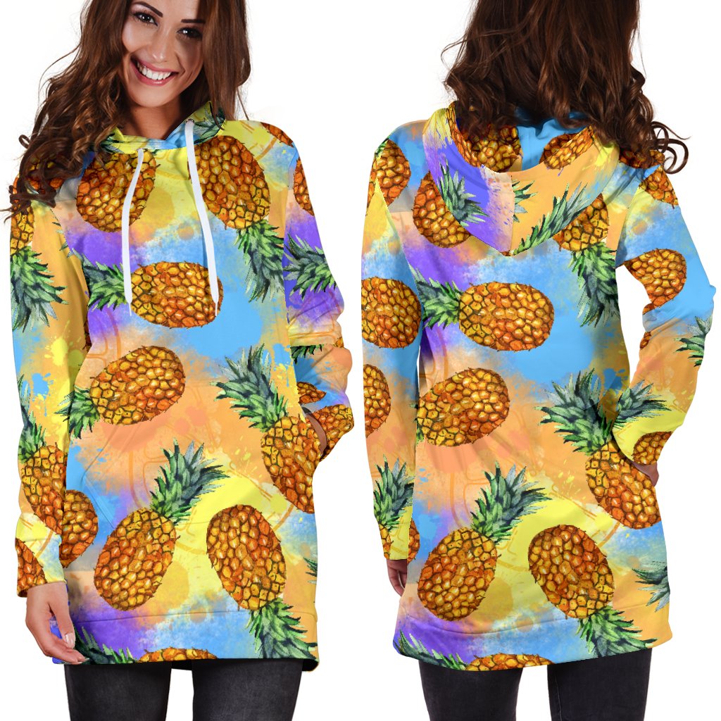 Pineapple Pattern Print Design PP09 Women Hoodie Dress