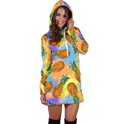 Pineapple Pattern Print Design PP09 Women Hoodie Dress