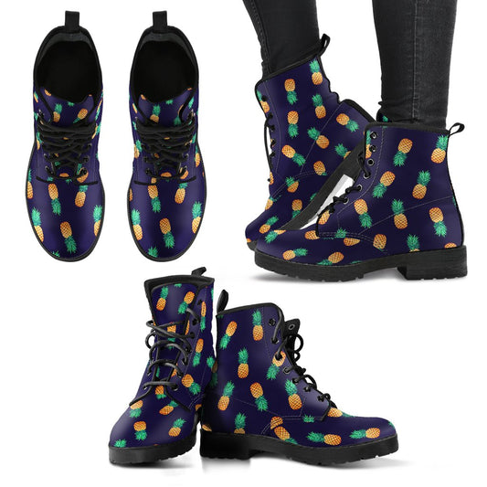 Pineapple Pattern Women Leather Boots