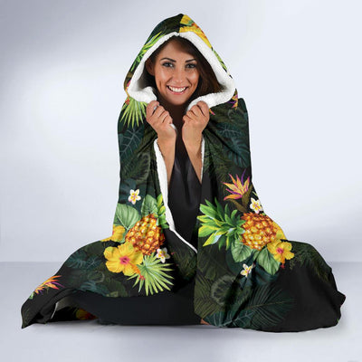 Pineapple Tropical Flower Print Pattern Hooded Blanket-JORJUNE.COM