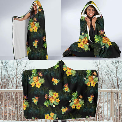 Pineapple Tropical Flower Print Pattern Hooded Blanket-JORJUNE.COM