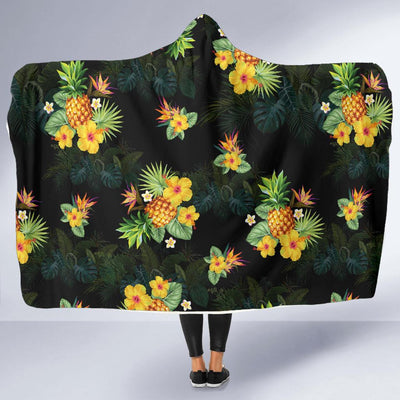 Pineapple Tropical Flower Print Pattern Hooded Blanket-JORJUNE.COM