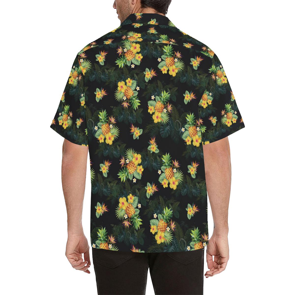 Pineapple Tropical Flower Print Pattern Men Hawaiian Shirt-JorJune