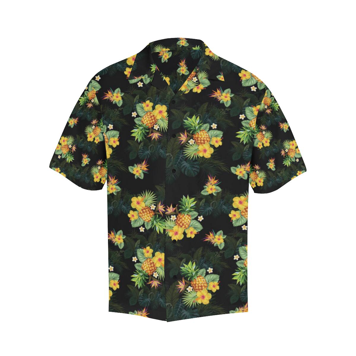 Pineapple Tropical Flower Print Pattern Men Hawaiian Shirt-JorJune