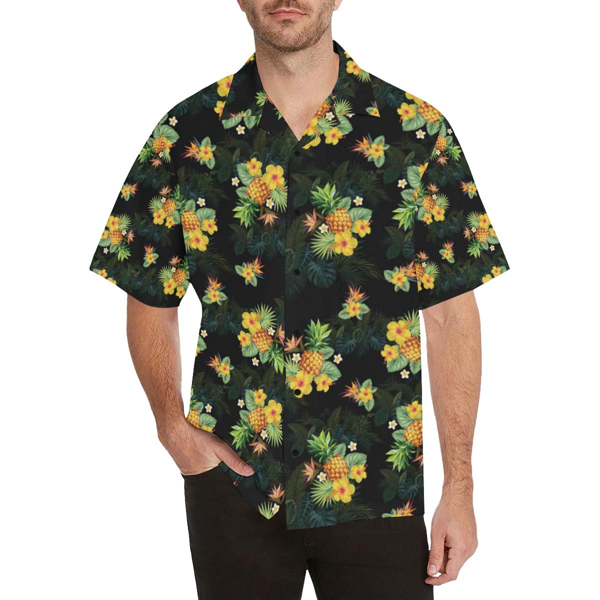 Pineapple Tropical Flower Print Pattern Men Hawaiian Shirt-JorJune