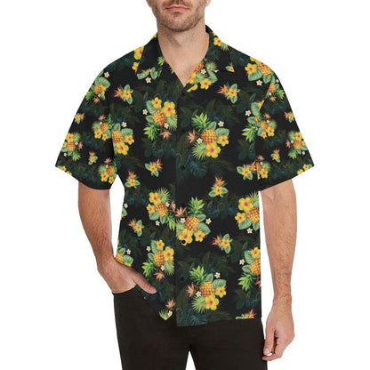 Pineapple Tropical Flower Print Pattern Men Hawaiian Shirt-JorJune