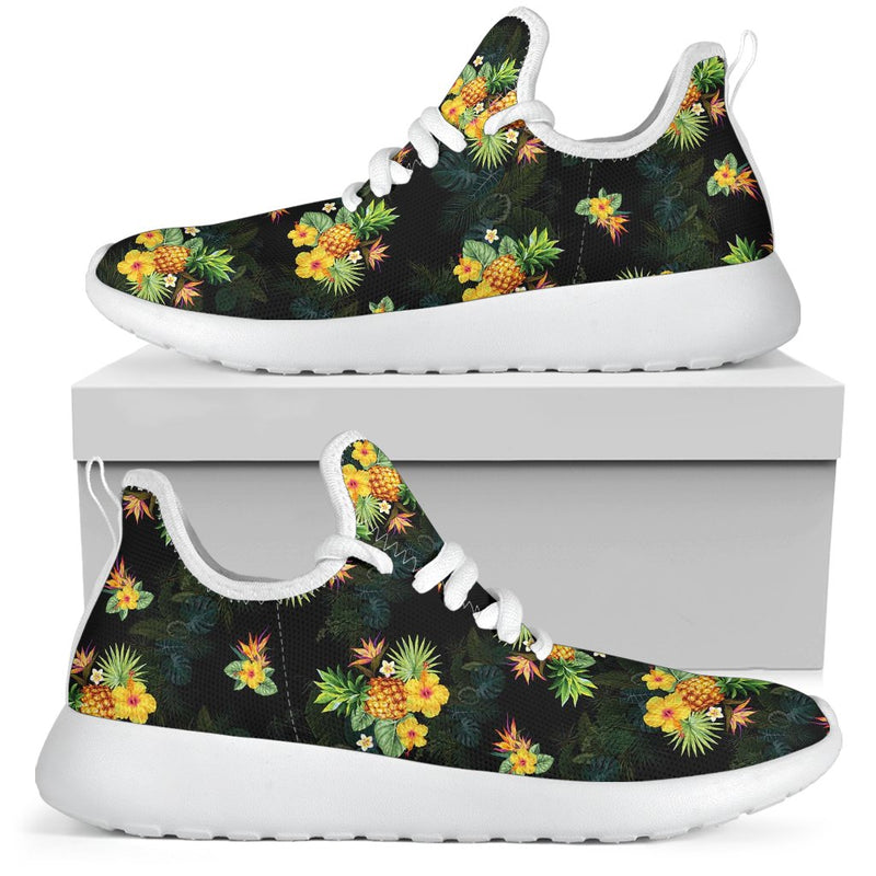 Pineapple Tropical Flower Print Pattern Mesh Knit Sneakers Shoes
