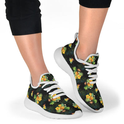 Pineapple Tropical Flower Print Pattern Mesh Knit Sneakers Shoes