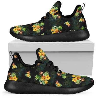 Pineapple Tropical Flower Print Pattern Mesh Knit Sneakers Shoes