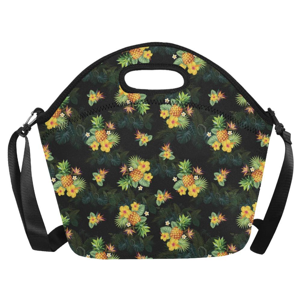 Pineapple Tropical Flower Print Pattern Neoprene Lunch Bag-JorJune