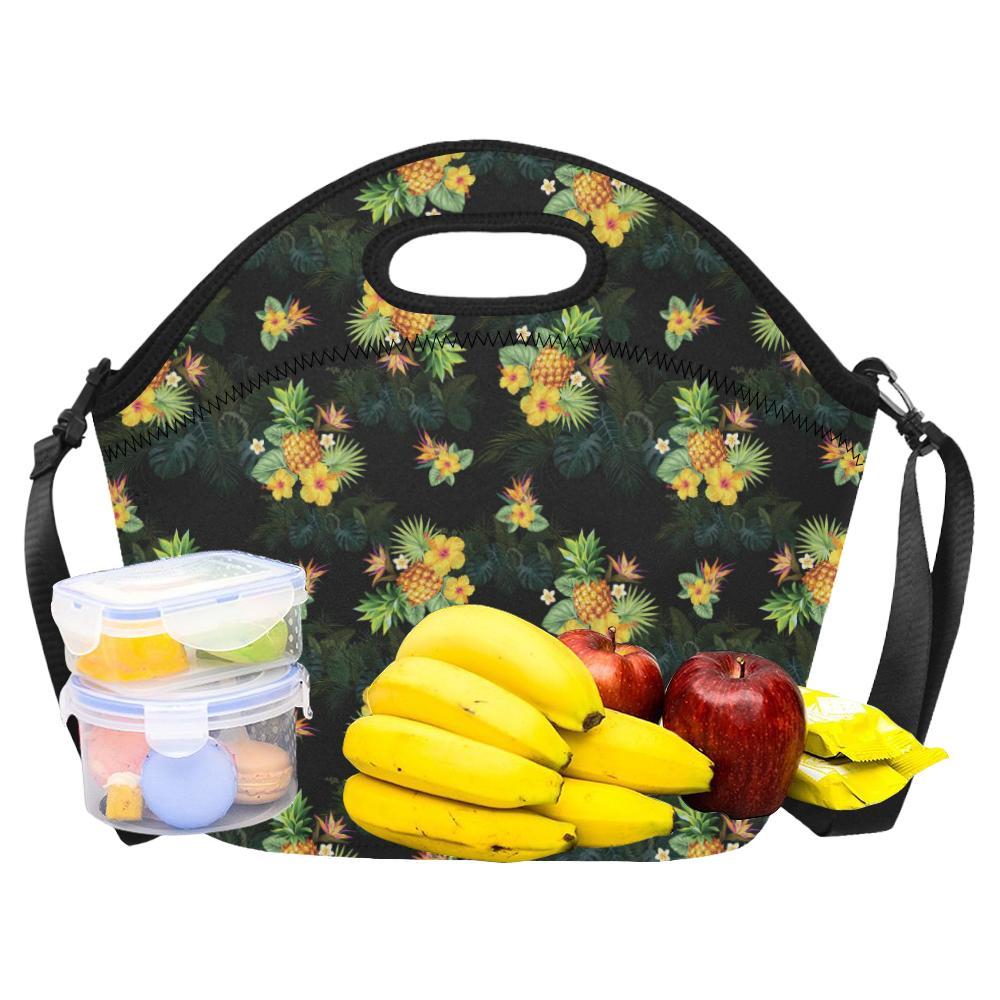 Pineapple Tropical Flower Print Pattern Neoprene Lunch Bag-JorJune