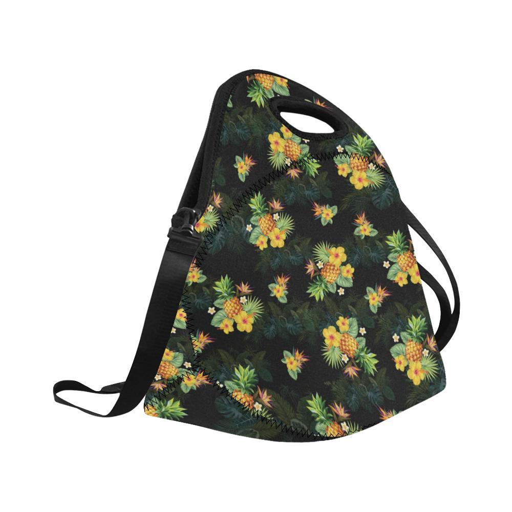 Pineapple Tropical Flower Print Pattern Neoprene Lunch Bag-JorJune
