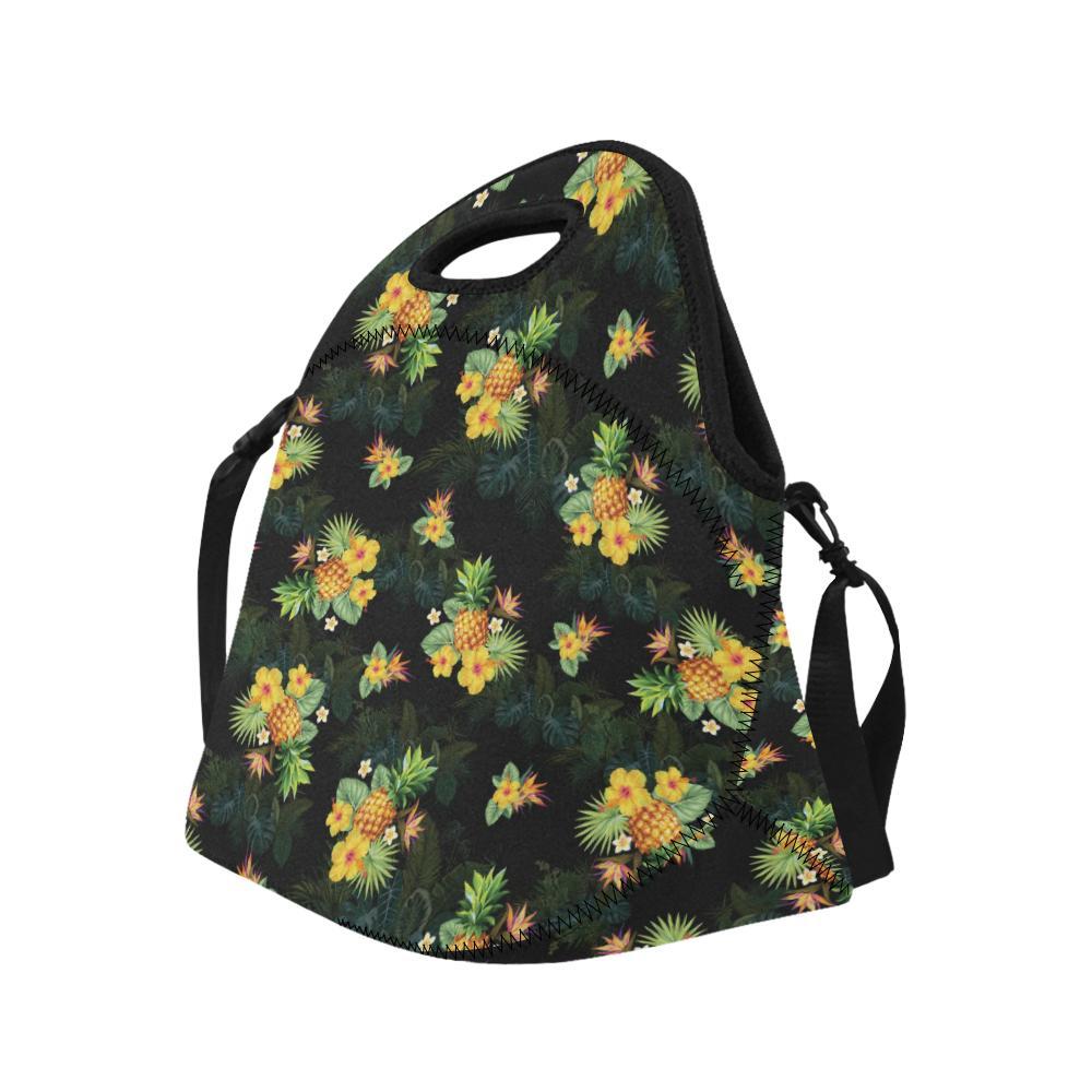 Pineapple Tropical Flower Print Pattern Neoprene Lunch Bag-JorJune