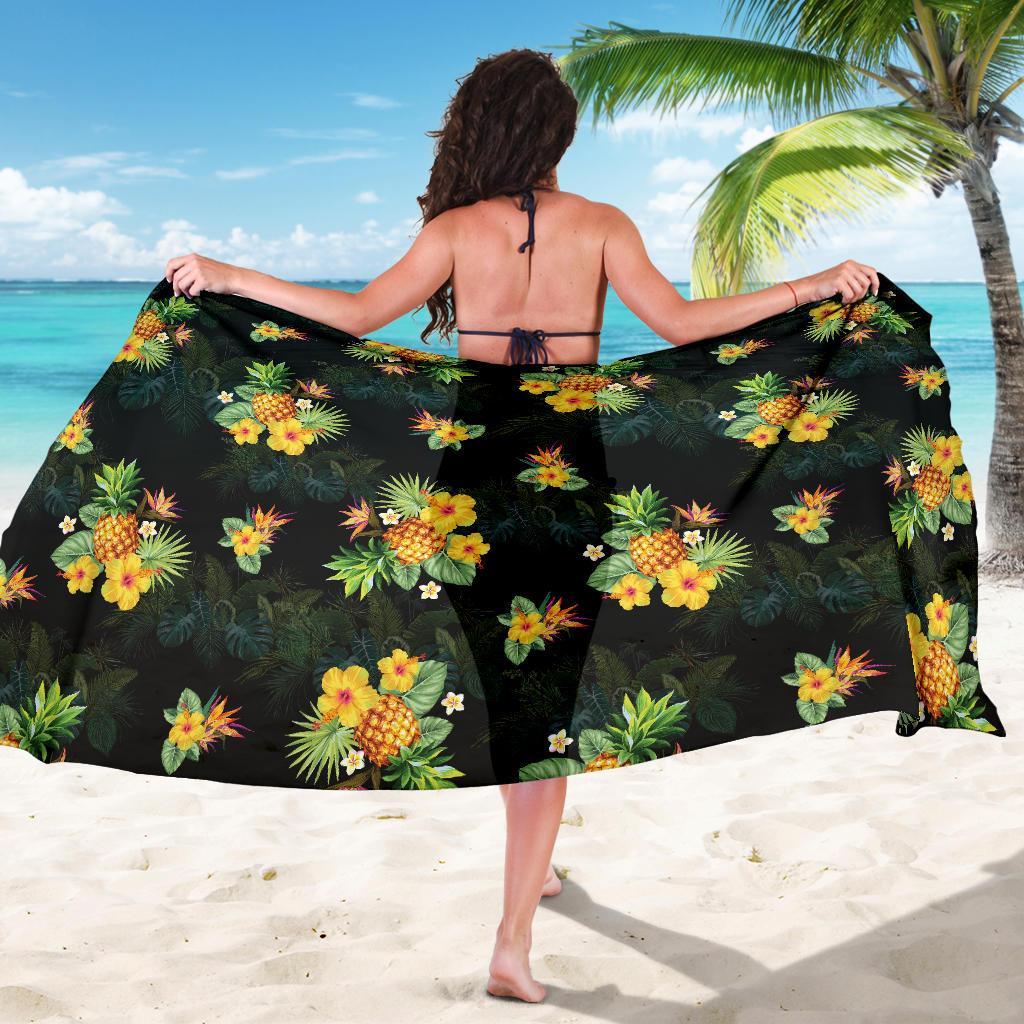 Pineapple Tropical Flower Print Pattern Sarong Pareo Wrap-JORJUNE.COM