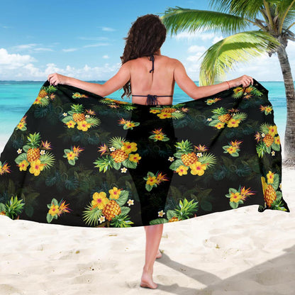 Pineapple Tropical Flower Print Pattern Sarong Pareo Wrap-JORJUNE.COM