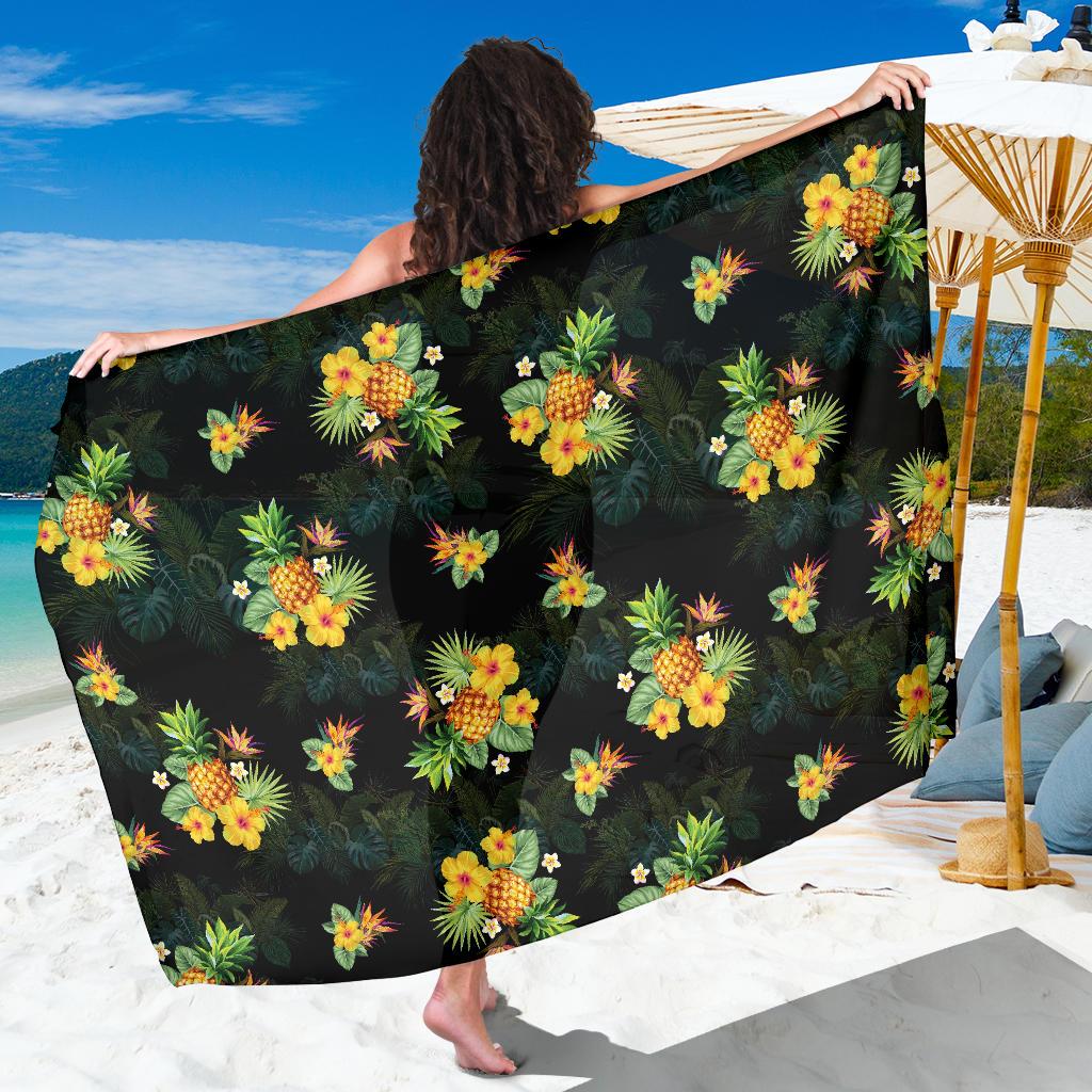 Pineapple Tropical Flower Print Pattern Sarong Pareo Wrap-JORJUNE.COM