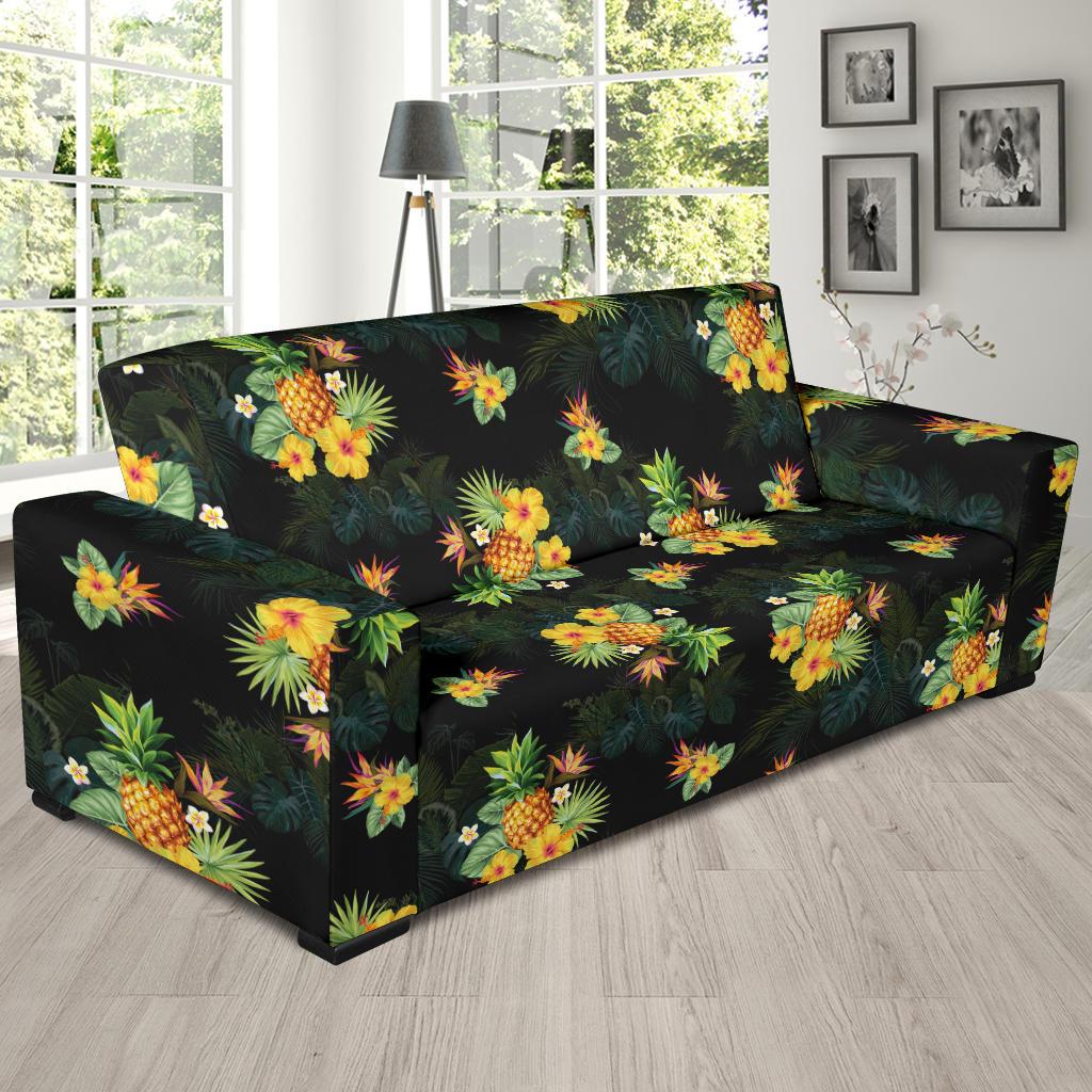 Pineapple Tropical Flower Print Pattern Sofa Slipcover-JORJUNE.COM
