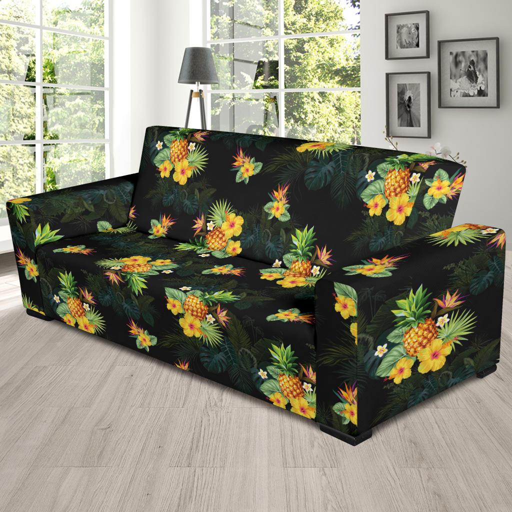Pineapple Tropical Flower Print Pattern Sofa Slipcover-JORJUNE.COM