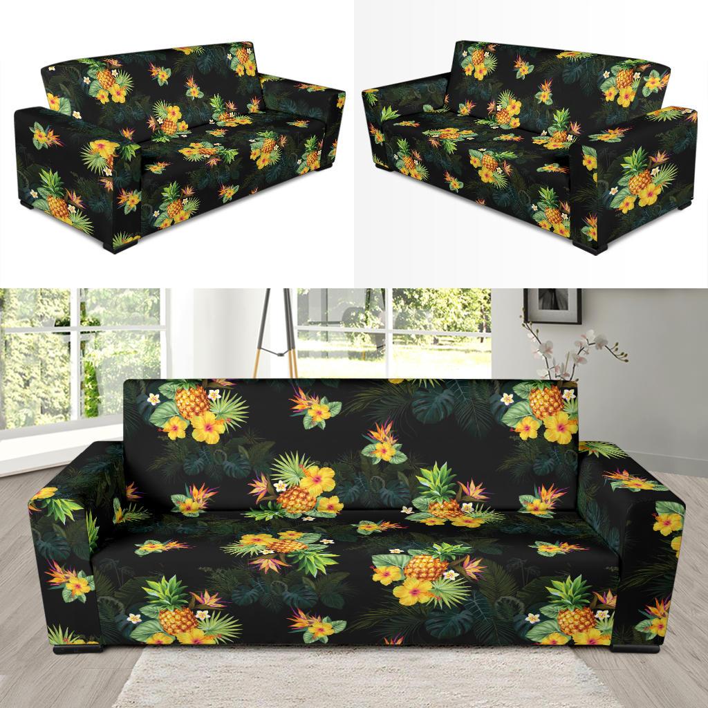 Pineapple Tropical Flower Print Pattern Sofa Slipcover-JORJUNE.COM