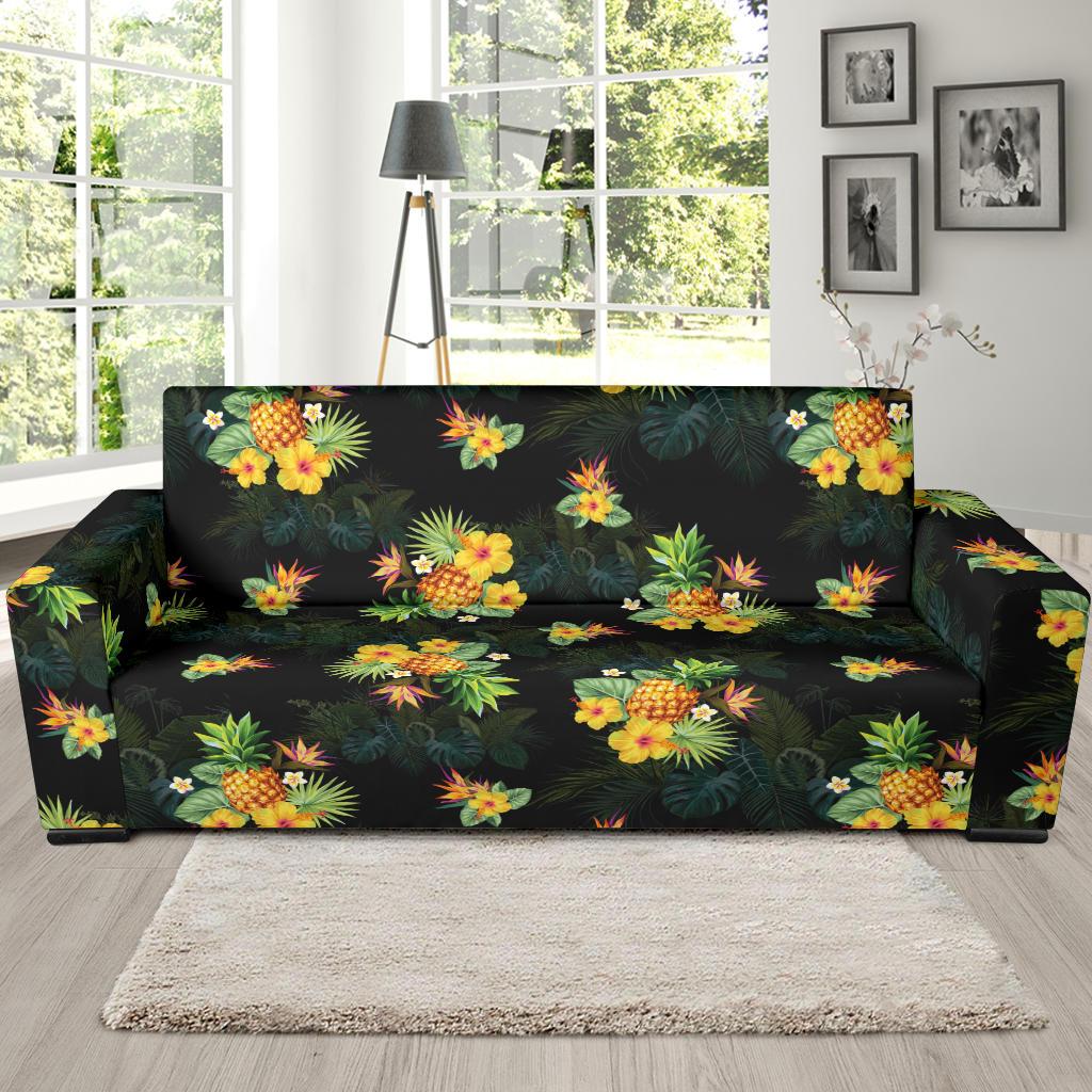 Pineapple Tropical Flower Print Pattern Sofa Slipcover-JORJUNE.COM