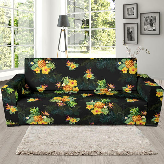 Pineapple Tropical Flower Print Pattern Sofa Slipcover-JORJUNE.COM
