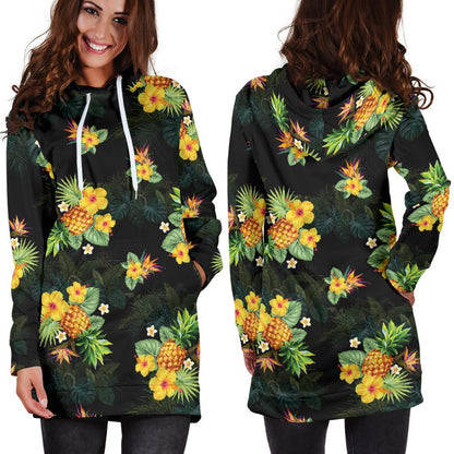 Pineapple Tropical Flower Print Pattern Women Hoodie Dress