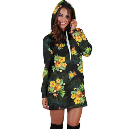 Pineapple Tropical Flower Print Pattern Women Hoodie Dress