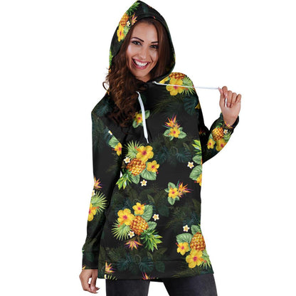 Pineapple Tropical Flower Print Pattern Women Hoodie Dress