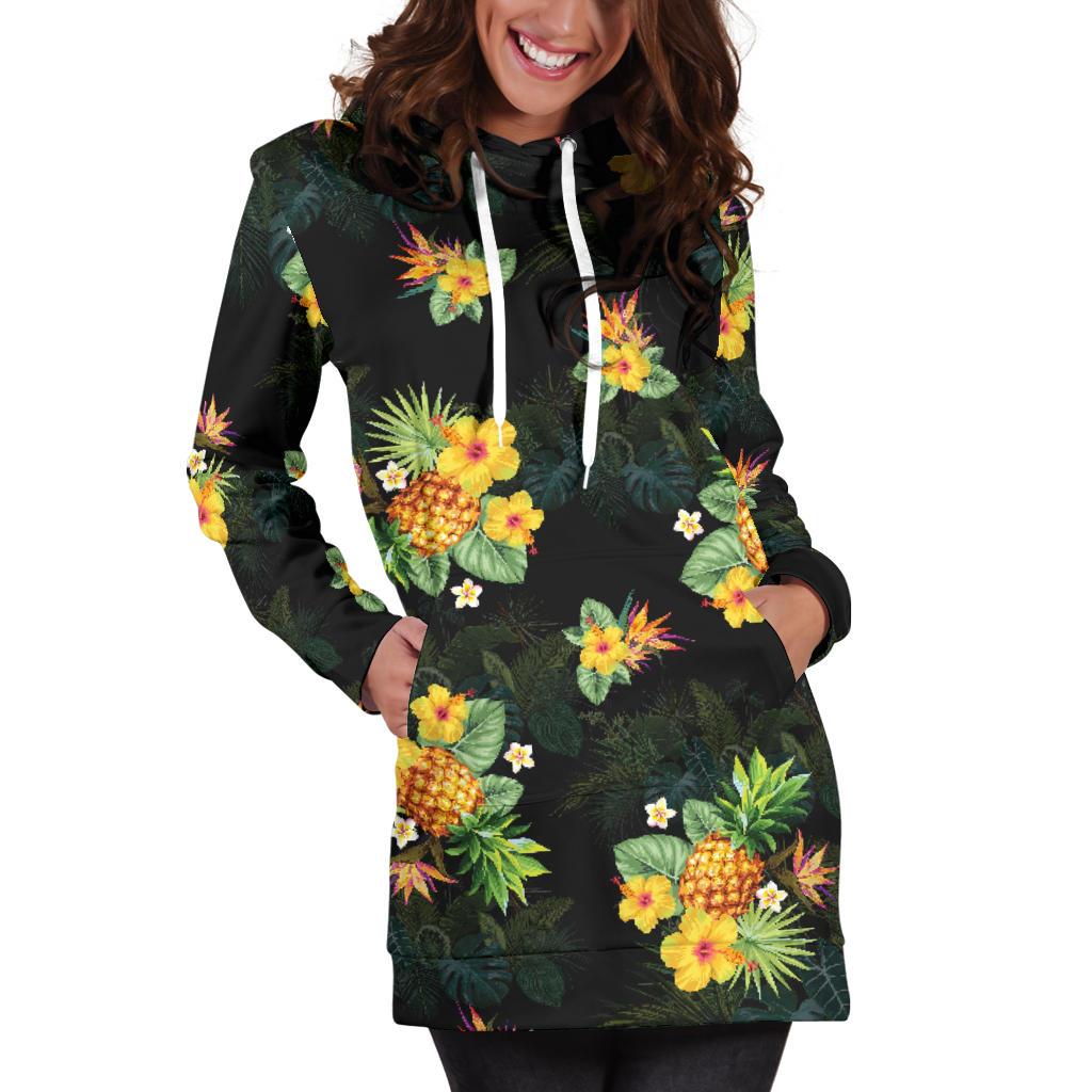 Pineapple Tropical Flower Print Pattern Women Hoodie Dress