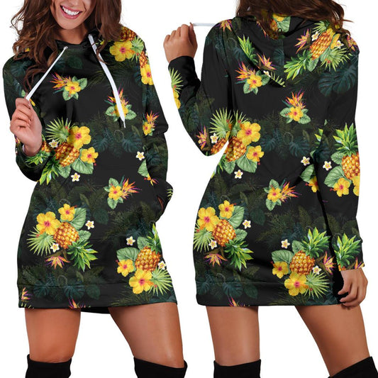 Pineapple Tropical Flower Print Pattern Women Hoodie Dress