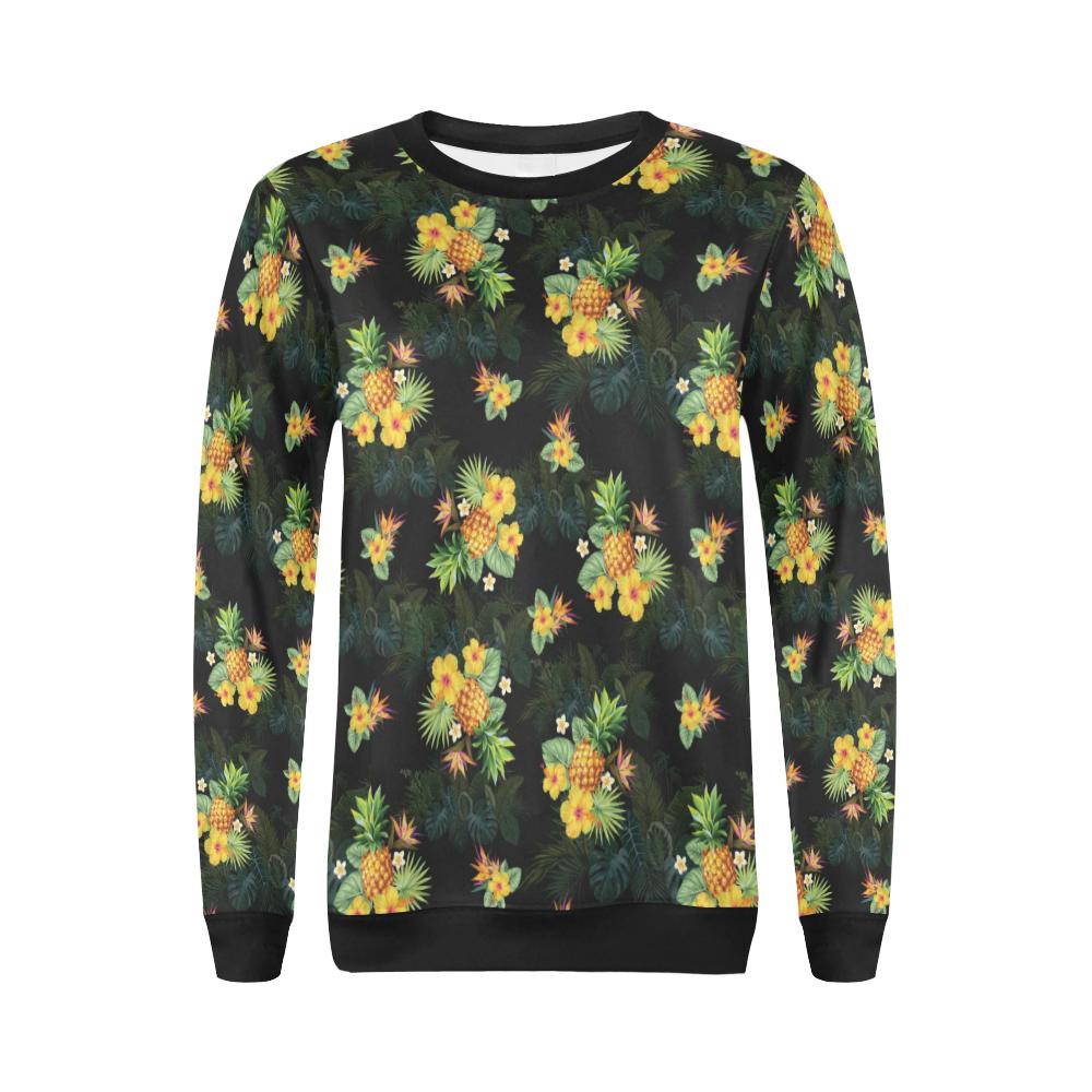 Pineapple Tropical Flower Print Pattern Women Long Sleeve Sweatshirt-JorJune