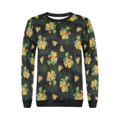 Pineapple Tropical Flower Print Pattern Women Long Sleeve Sweatshirt-JorJune