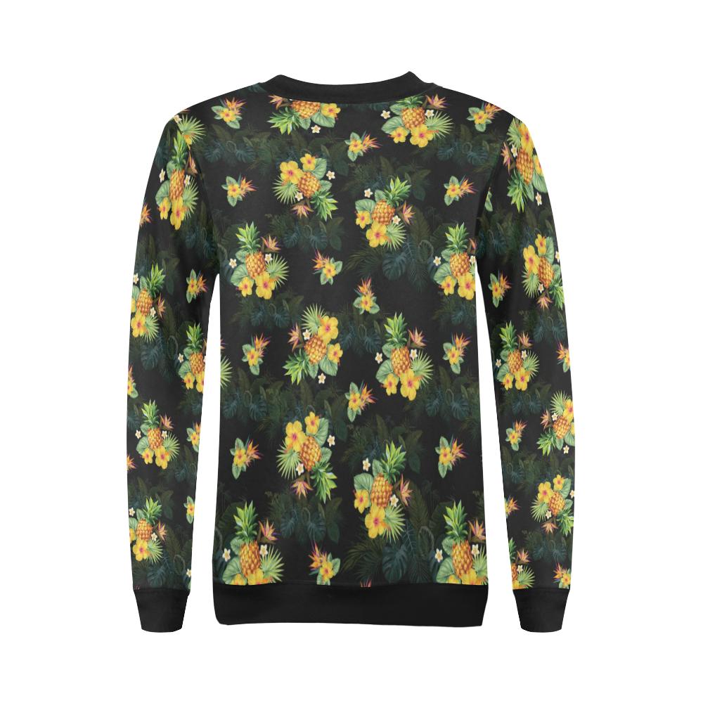 Pineapple Tropical Flower Print Pattern Women Long Sleeve Sweatshirt-JorJune