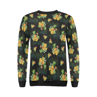 Pineapple Tropical Flower Print Pattern Women Long Sleeve Sweatshirt-JorJune