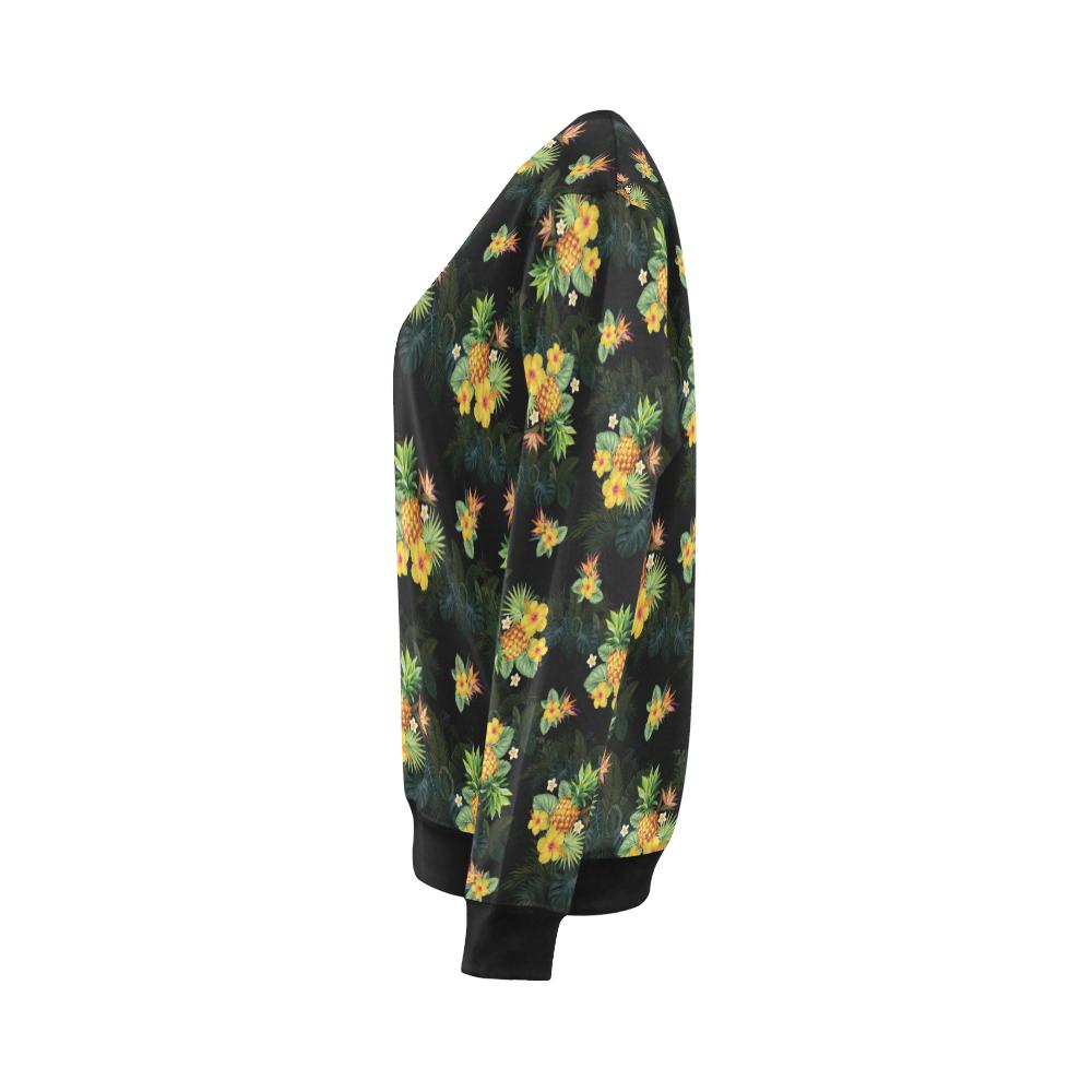 Pineapple Tropical Flower Print Pattern Women Long Sleeve Sweatshirt-JorJune
