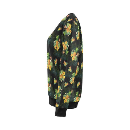Pineapple Tropical Flower Print Pattern Women Long Sleeve Sweatshirt-JorJune