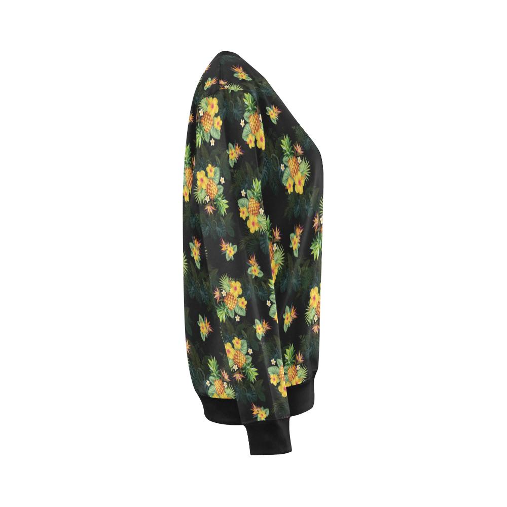 Pineapple Tropical Flower Print Pattern Women Long Sleeve Sweatshirt-JorJune
