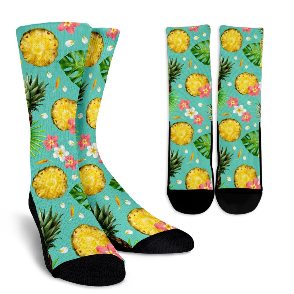 Hibiscus Pineapple Hawaiian Tropical Crew Socks