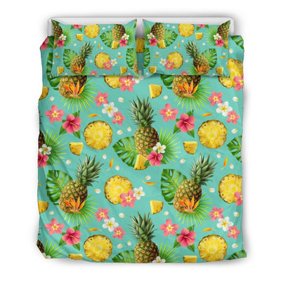 Hibiscus Pineapple Hawaiian Tropical Duvet Cover Bedding Set