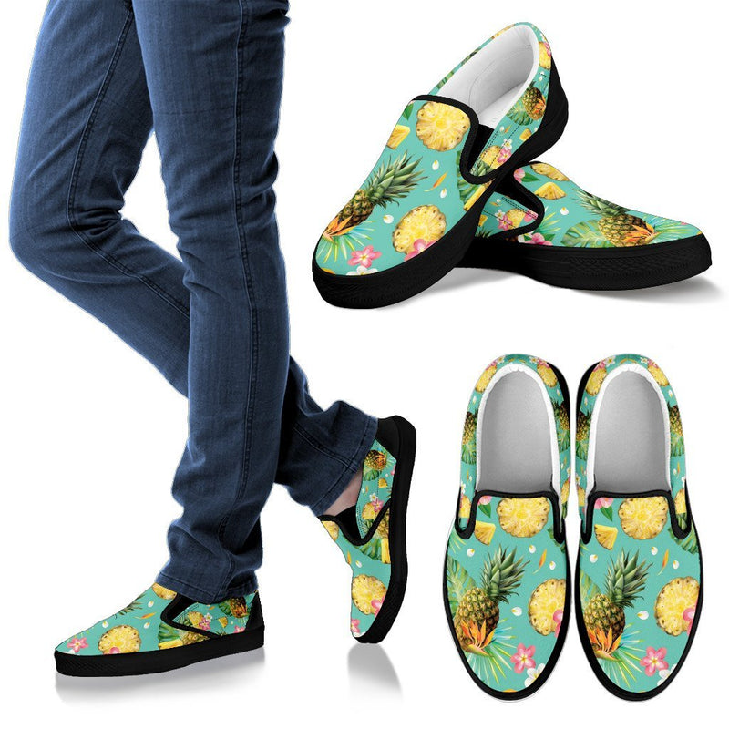 Hibiscus Pineapple Hawaiian Tropical Men Canvas Slip On Shoes