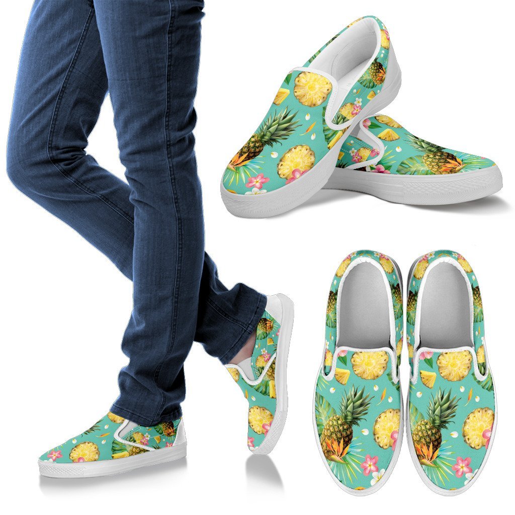 Hibiscus Pineapple Hawaiian Tropical Men Canvas Slip On Shoes