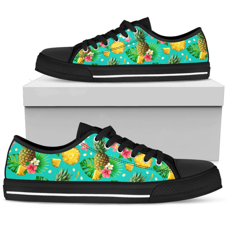 Hibiscus Pineapple Hawaiian Tropical Men Low Top Canvas Shoes