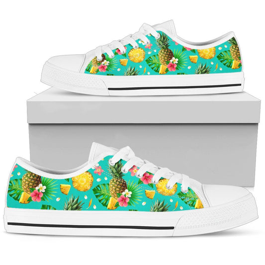 Hibiscus Pineapple Hawaiian Tropical Men Low Top Canvas Shoes