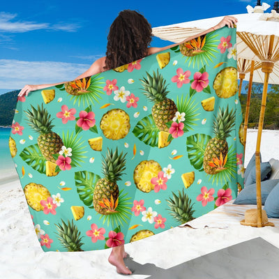 Hibiscus Pineapple Hawaiian Tropical Beach Sarong Pareo Wrap